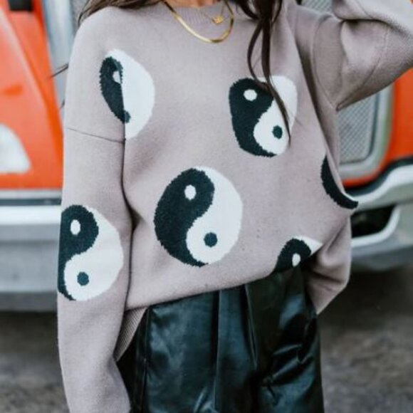 Dressed in LALA Sweaters - Dressed in Lala Karma Queen Oversized Yin and Yang Knit